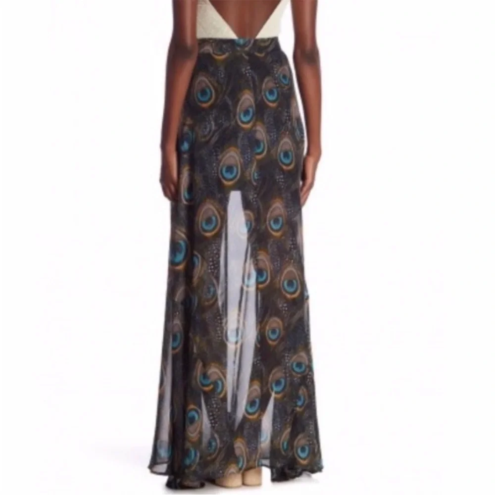 Like New Show Me Your Mumu Peacock Feather Maxi Skirt Size Small